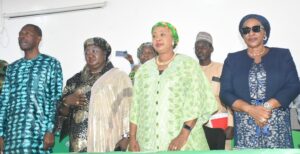 From left: Camp Director, Niger State, National Youth Service Corps (NYSC) Akawu Peter; Niger State NYSC Coordinator, Mrs Martina Shuaibu- Ibrahim; Acting Director, NYSC North Central Area Office 1, Mrs Adama Gladys and the representative of the FCT Chief Judge, Angela Otaluka, during the swearing-in of the NYSC Niger State 2026 Batch B stream I orientation course at Kubwa orientation camp in Abuja on Thursday (9/7/26).