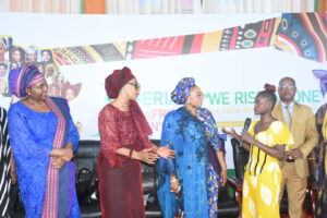From left: Keynote Speaker, Dr. Tsgye TItilayo; Director-General, Maryam Babangida National Center for Women Development (MBNCWD), Dr Adedayo Benjamins-Laniyi; Minister of Women Affairs and Social Development, Hon. Imaan Suleiman-Ibrahim and Oluwatosin Blessing at the exhibition stand during the celebration of the 1st Nigerian Pan-African Women’s Day organised by MBNCWD in Abuja on Friday (31/7/26).
0268/THUR/JULY/30/2026/Deborah Bada/NAN